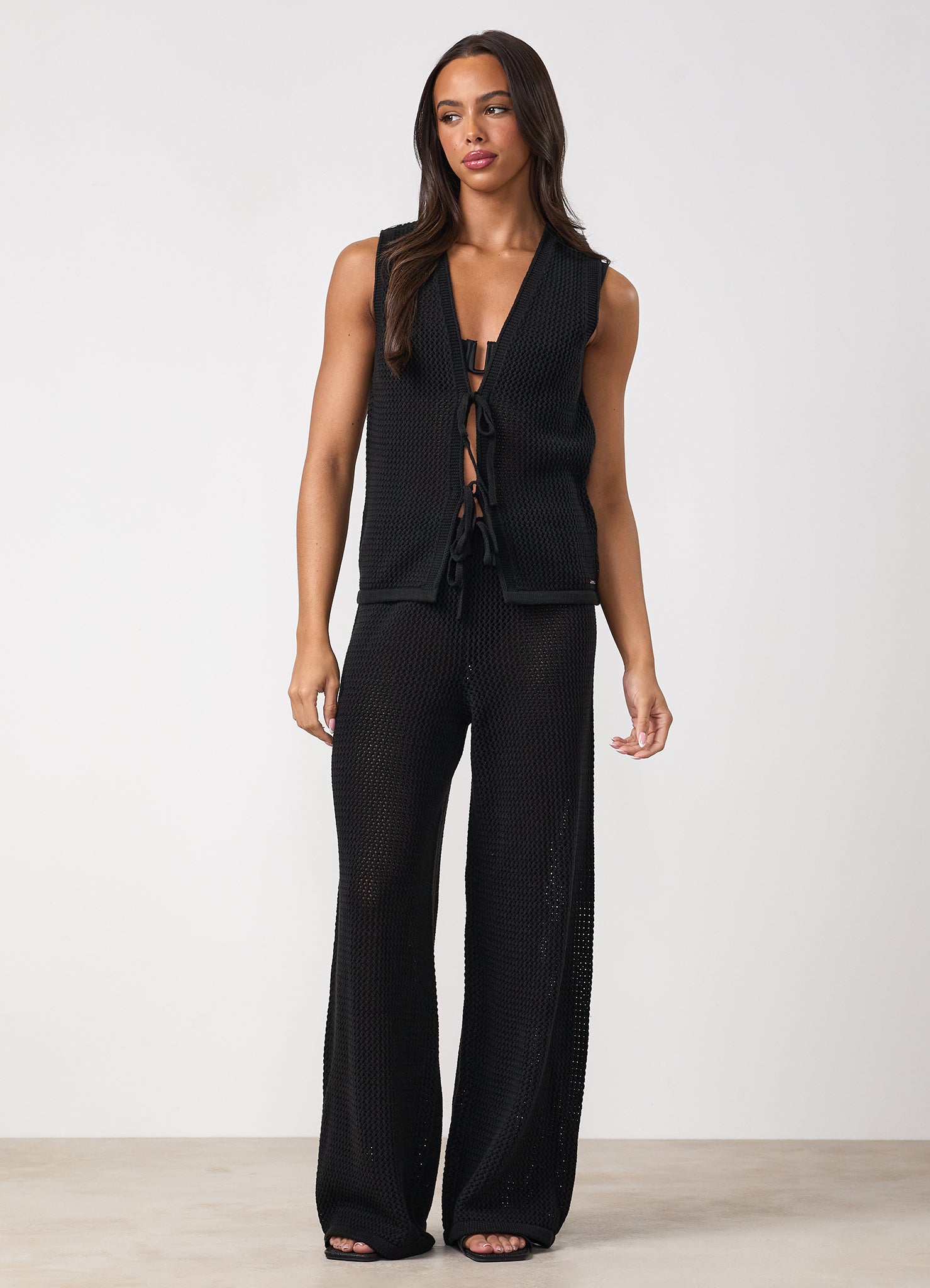 Gym King Crochet Tie Front Vest - Black