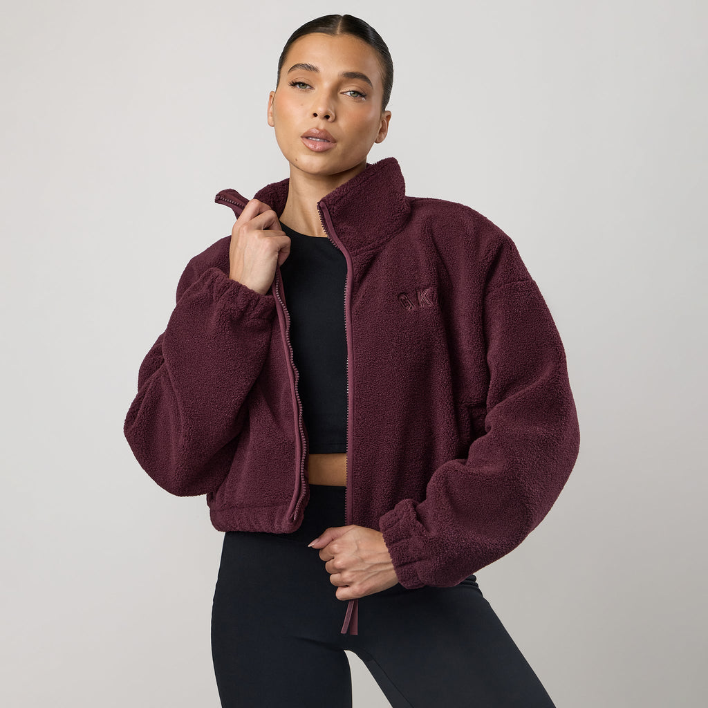 Gym King Cropped Borg Full Zip - Vibrant Fig
