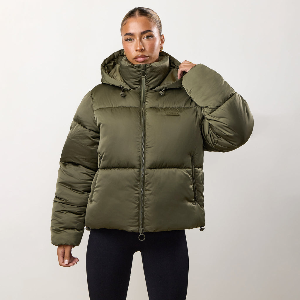 Gym King Cropped Padded Jacket - Iridescent Khaki