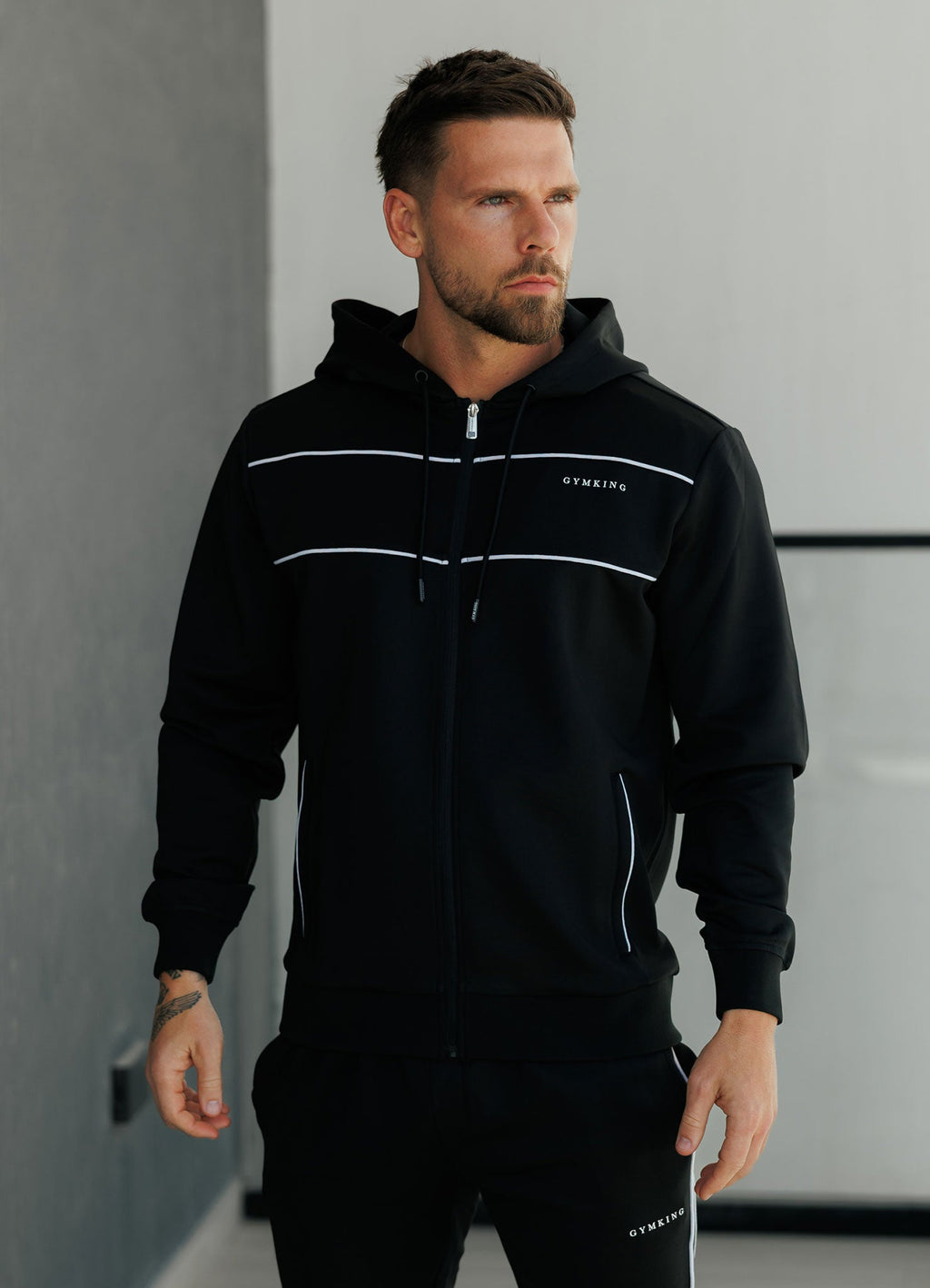 Gym King Core Piped Full Zip Hoodie - Black