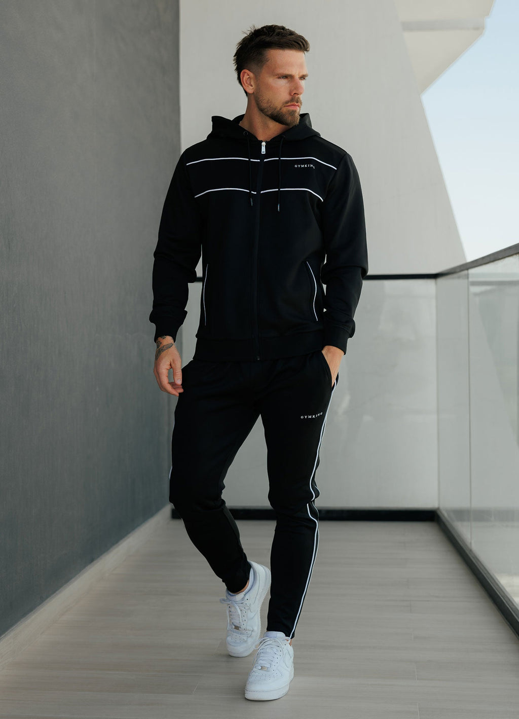 Gym King Core Piped Full Zip Hoodie - Black
