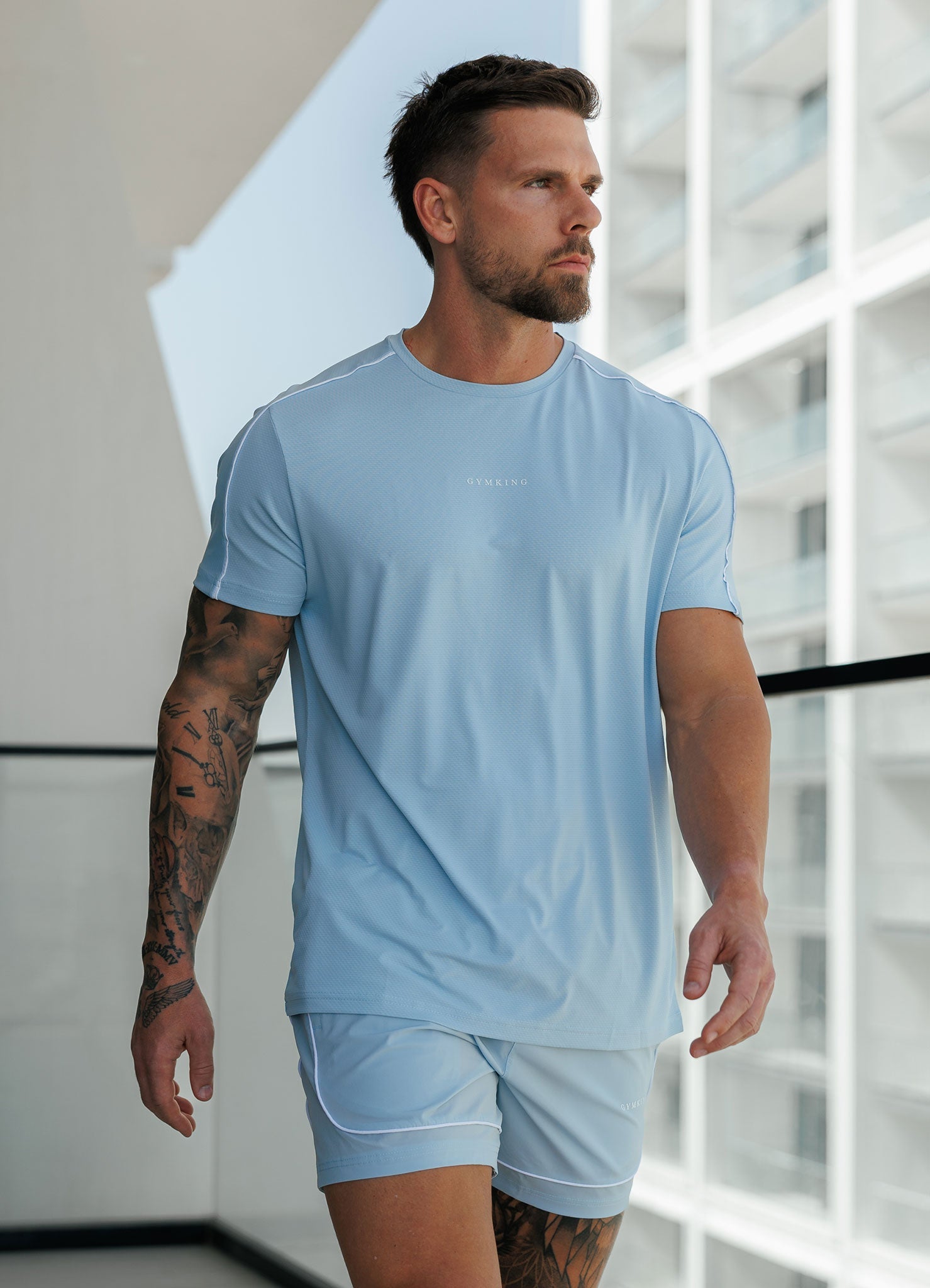 Gym King Core Piped Tee - Fresh Blue