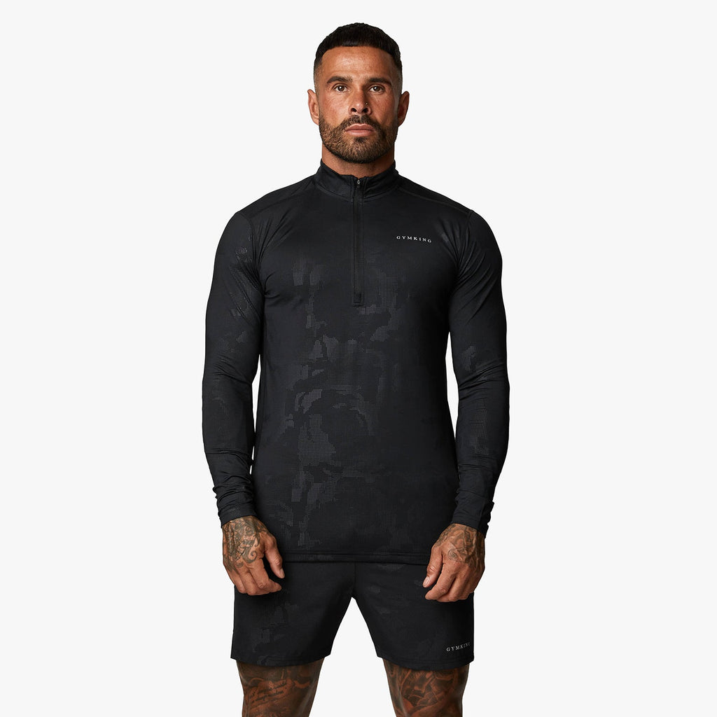 Gym King Debossed Camo 1/4 Zip Funnel - Black
