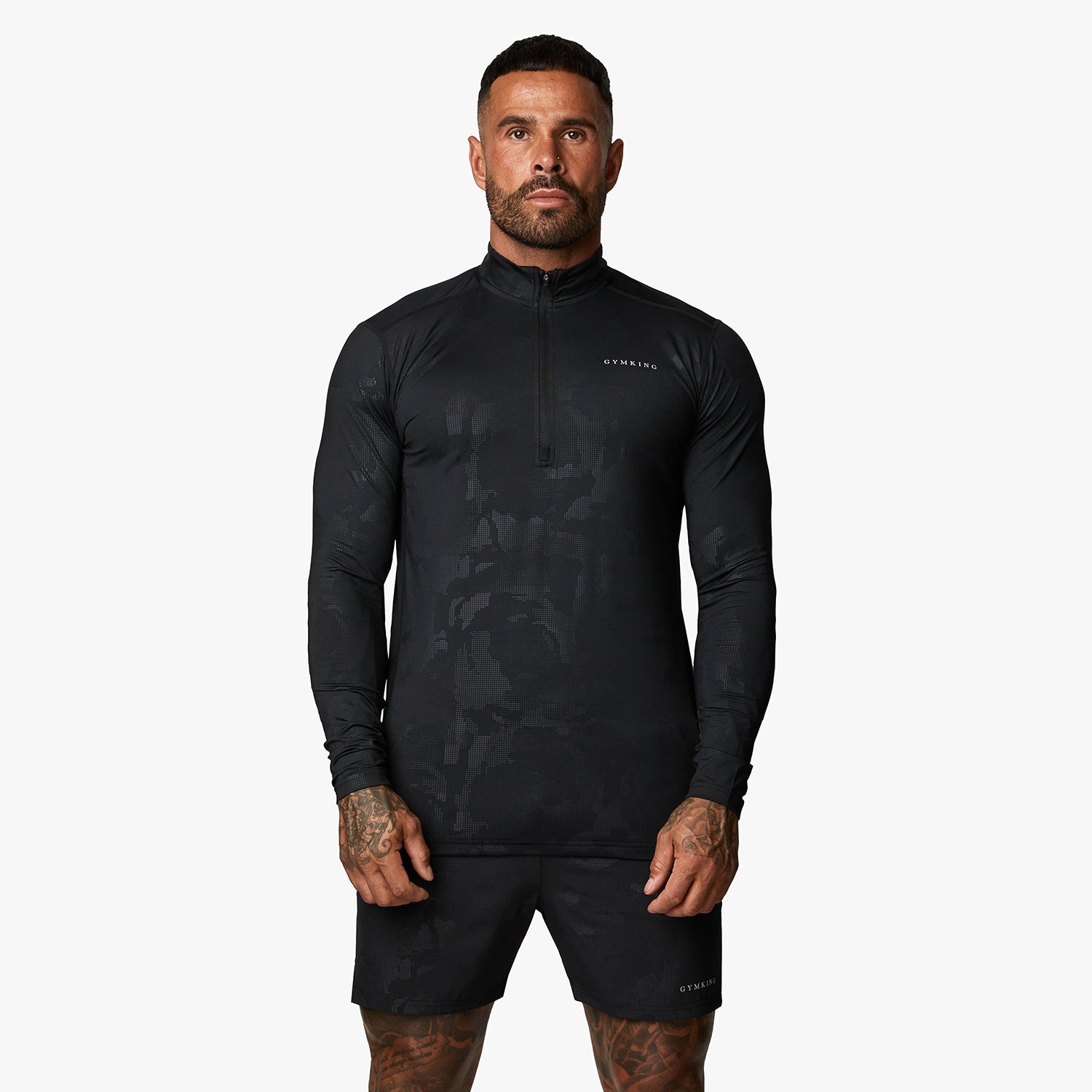 Gym King Debossed Camo 1/4 Zip Funnel - Black