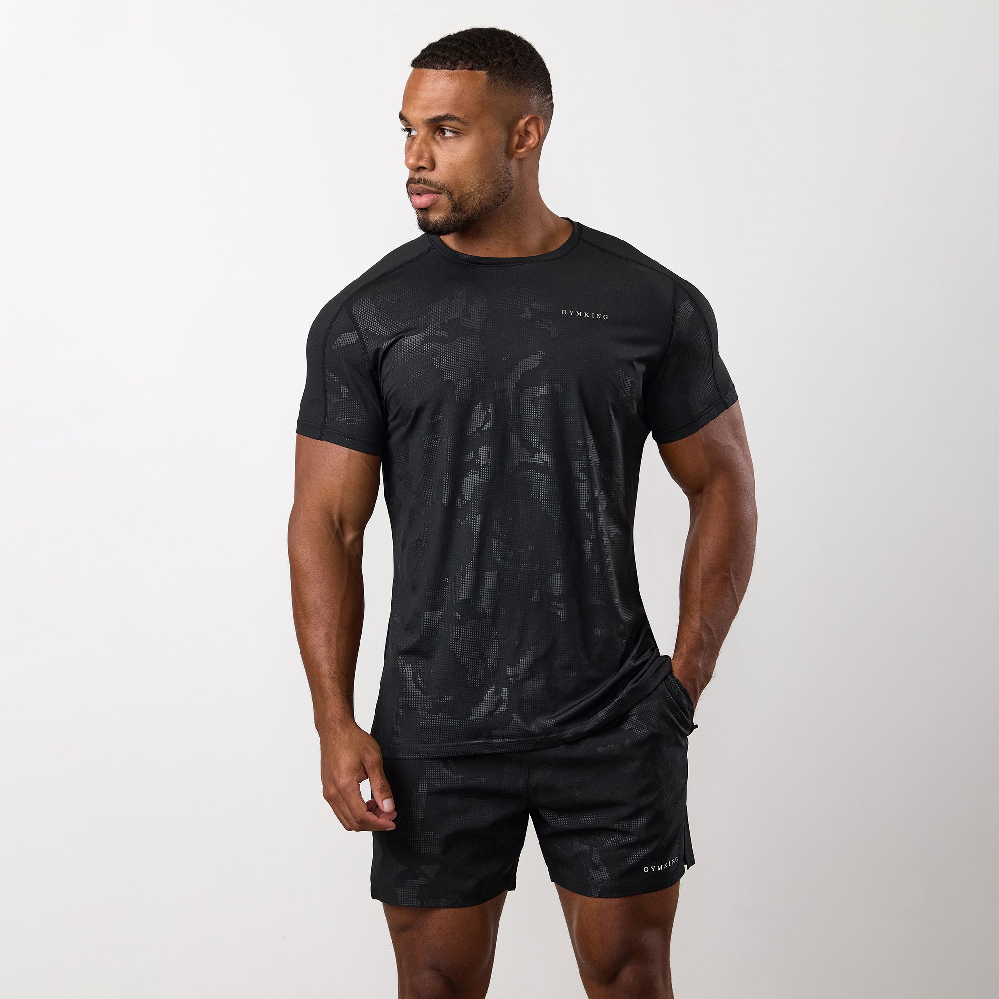 Gym King Debossed Camo Short Sleeve Tee - Black
