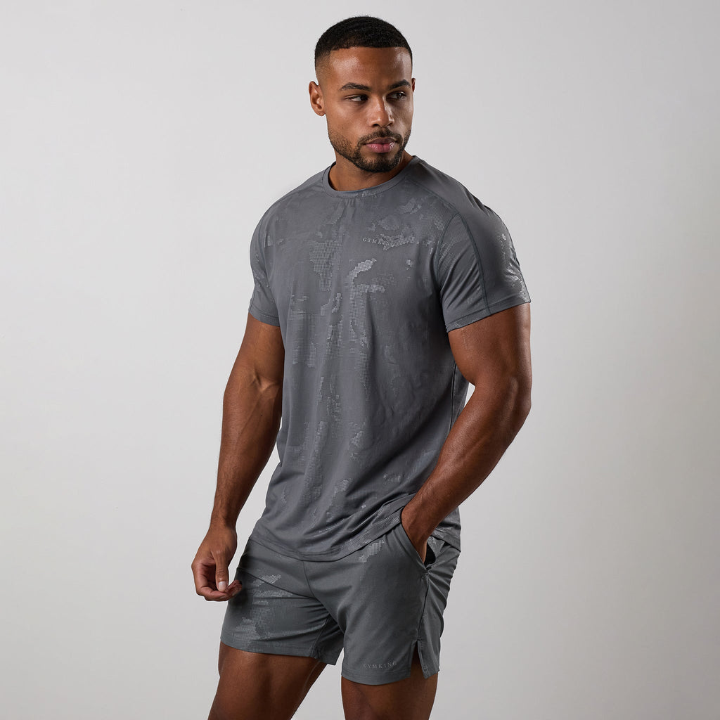 Gym King Debossed Camo Short Sleeve Tee - Gunmetal Grey