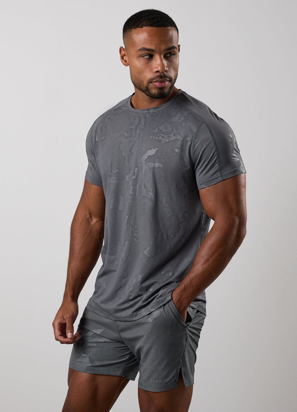 Gym King Debossed Camo Short Sleeve Tee - Gunmetal Grey