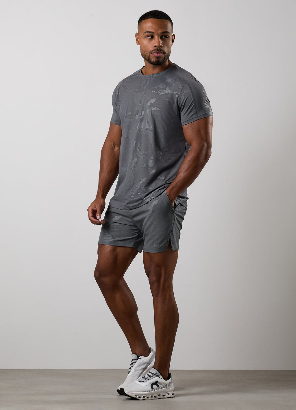 Gym King Debossed Camo Short - Gunmetal Grey