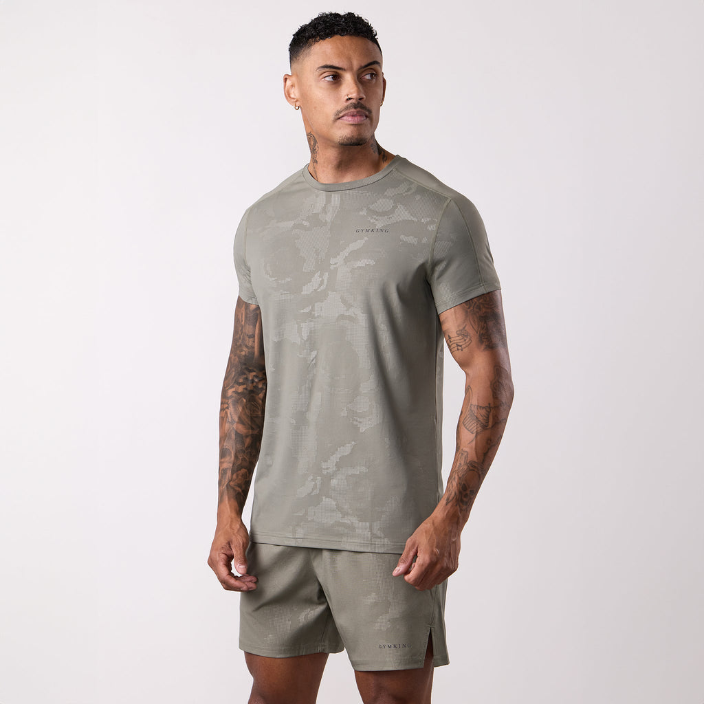 Gym King Debossed Camo Tee - Olive