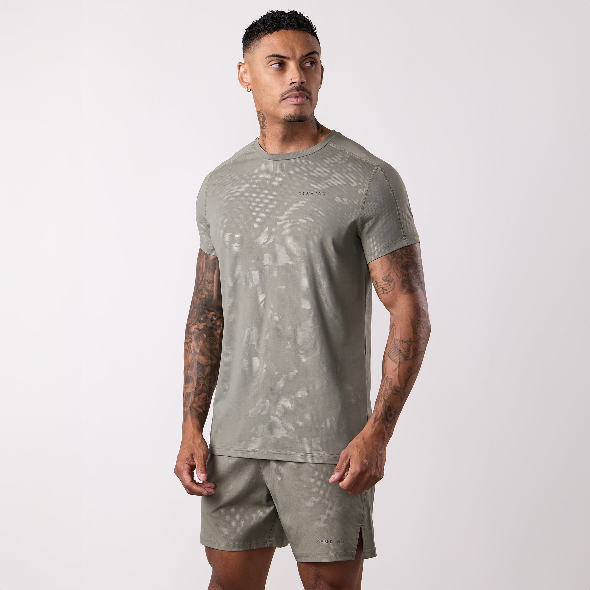 Gym King Debossed Camo Tee - Olive