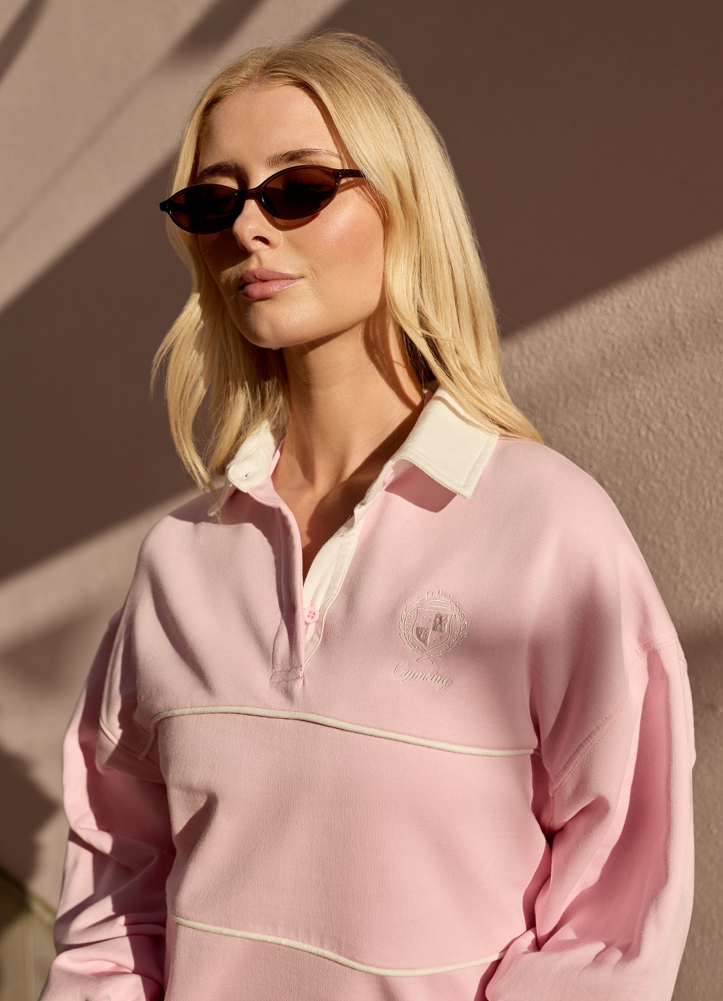Gym King Heritage Loopback Long Sleeve Polo - Soft Pink
