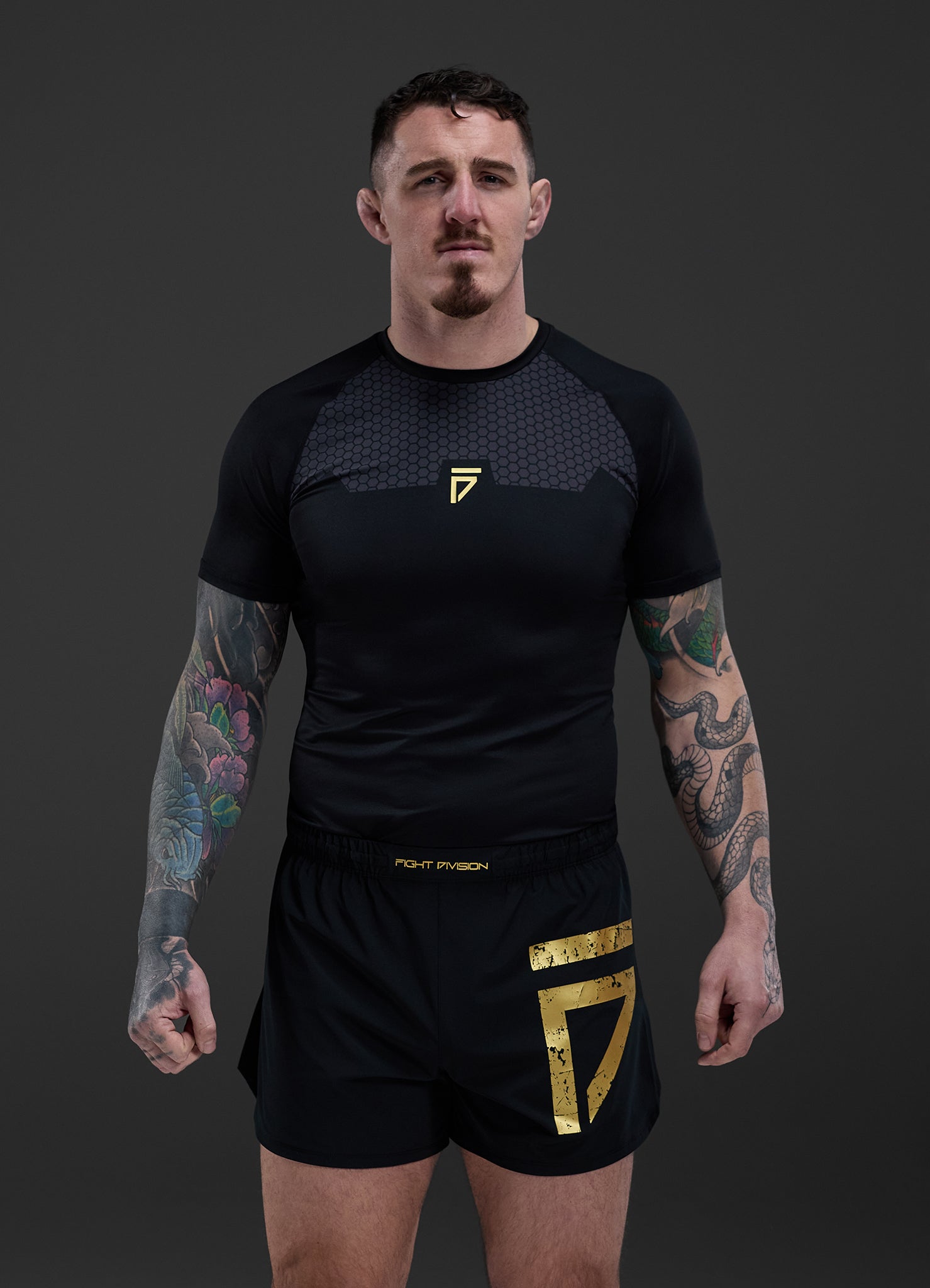 Gym King Fight Division Combat Short Sleeve Rash Guard - Black