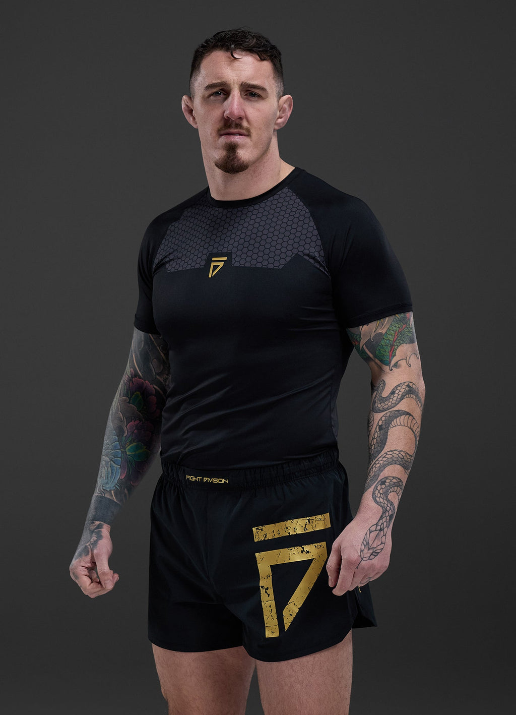 Gym King Fight Division Combat Short Sleeve Rash Guard - Black