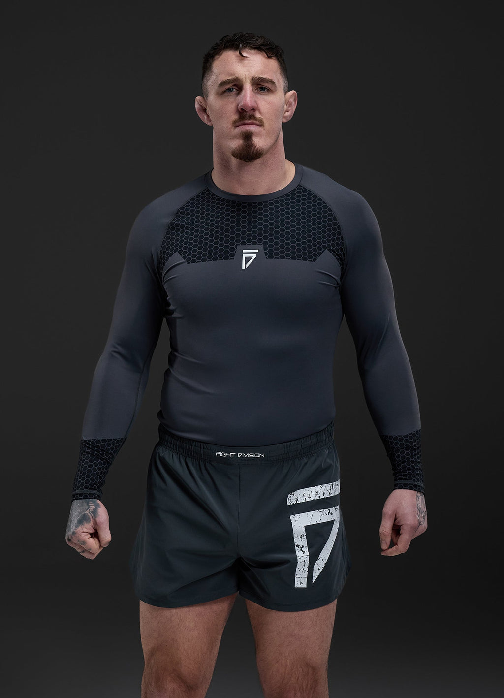 Gym King Fight Division Combat Long Sleeve Rash Guard - Graphite