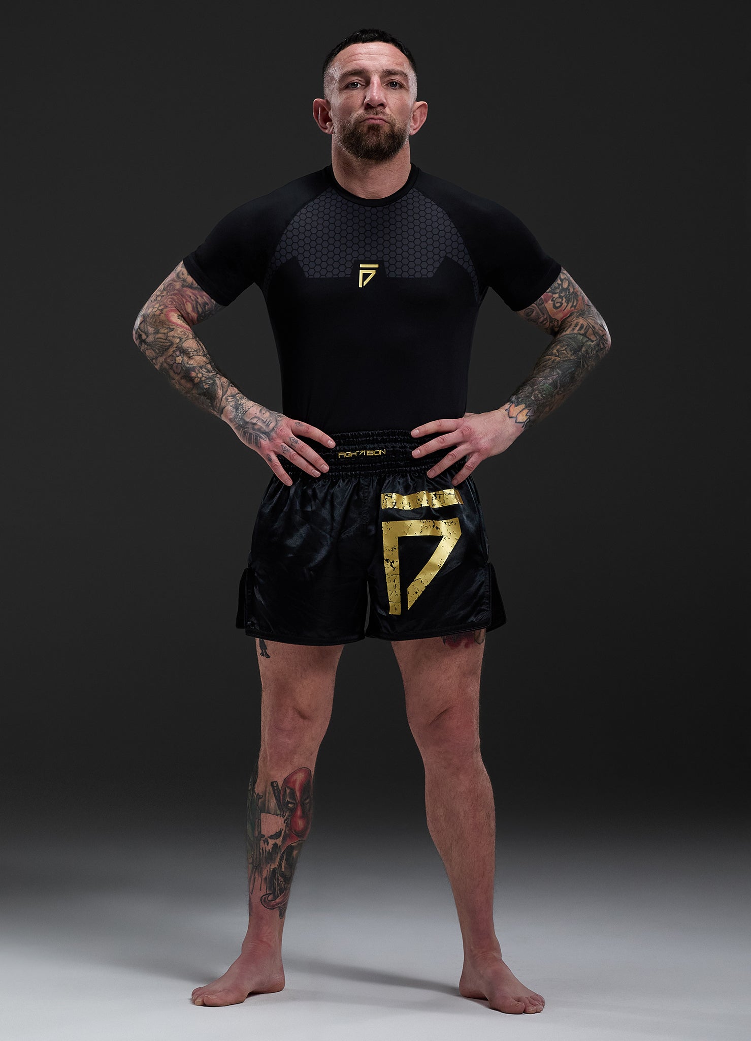 Gym King Fight Division Combat Short Sleeve Rash Guard - Black