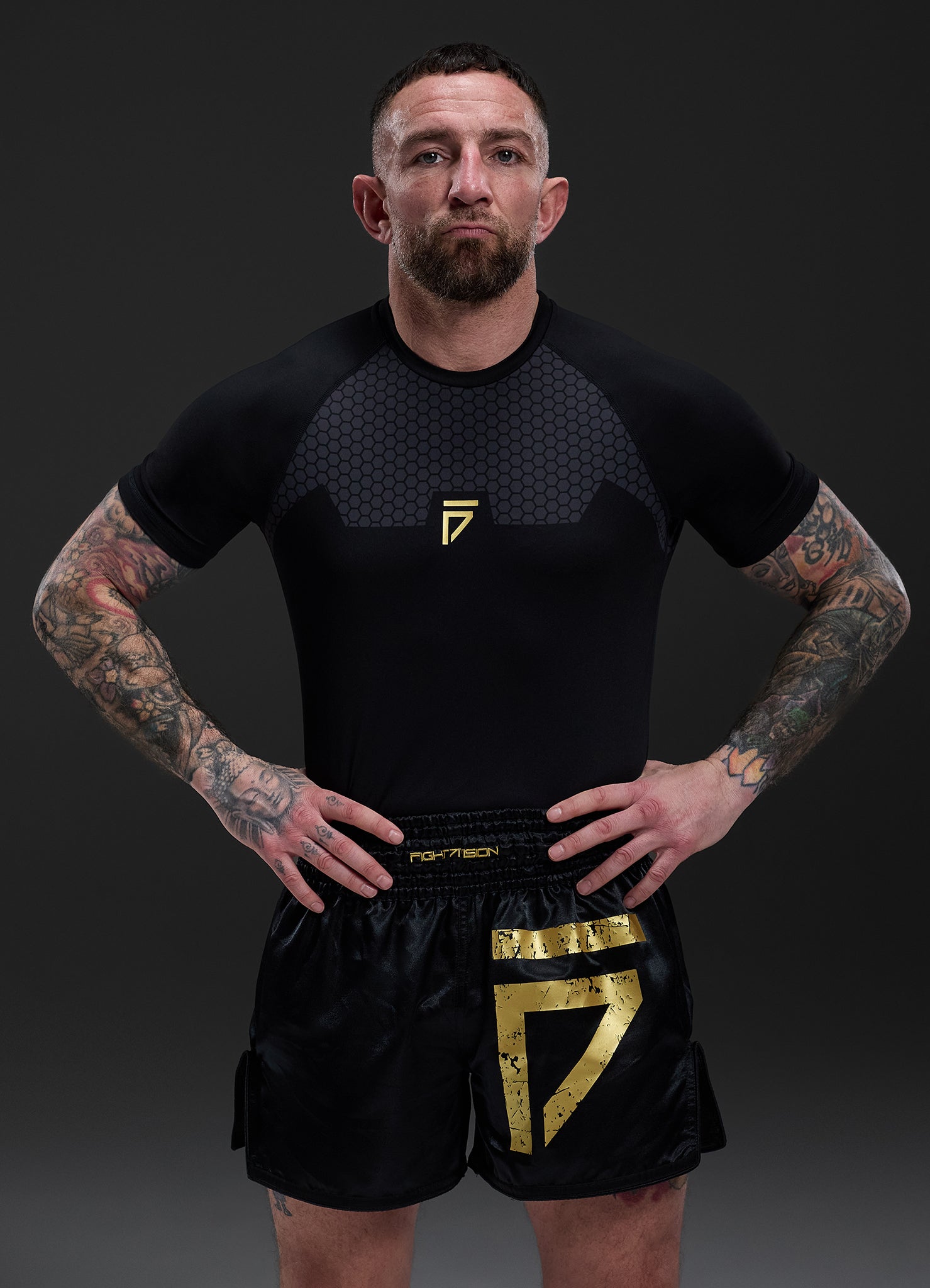 Gym King Fight Division Combat Short Sleeve Rash Guard - Black