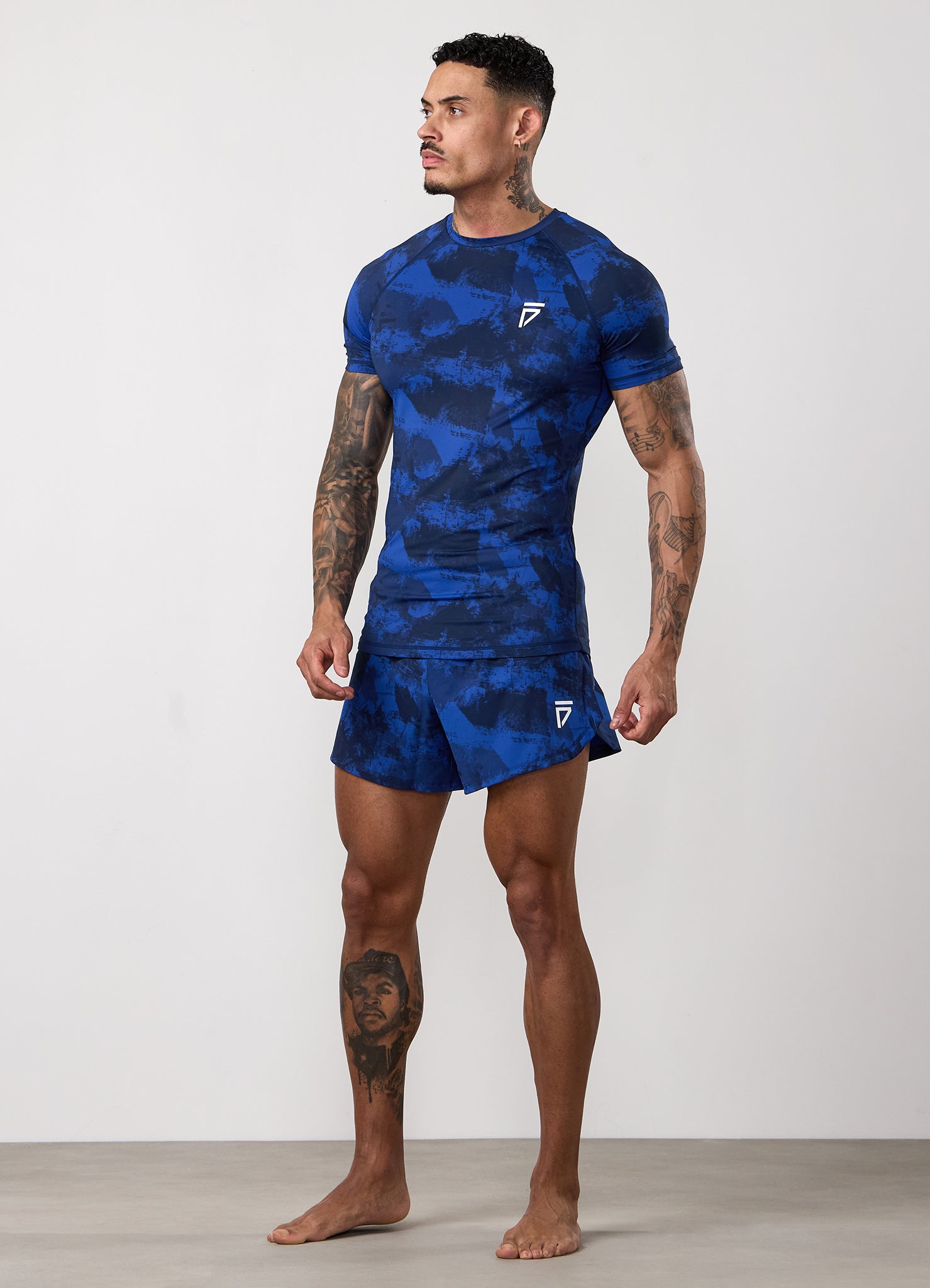 Gym King Fight Division Combat Short Sleeve Rash Guard - Blue Abstract Print