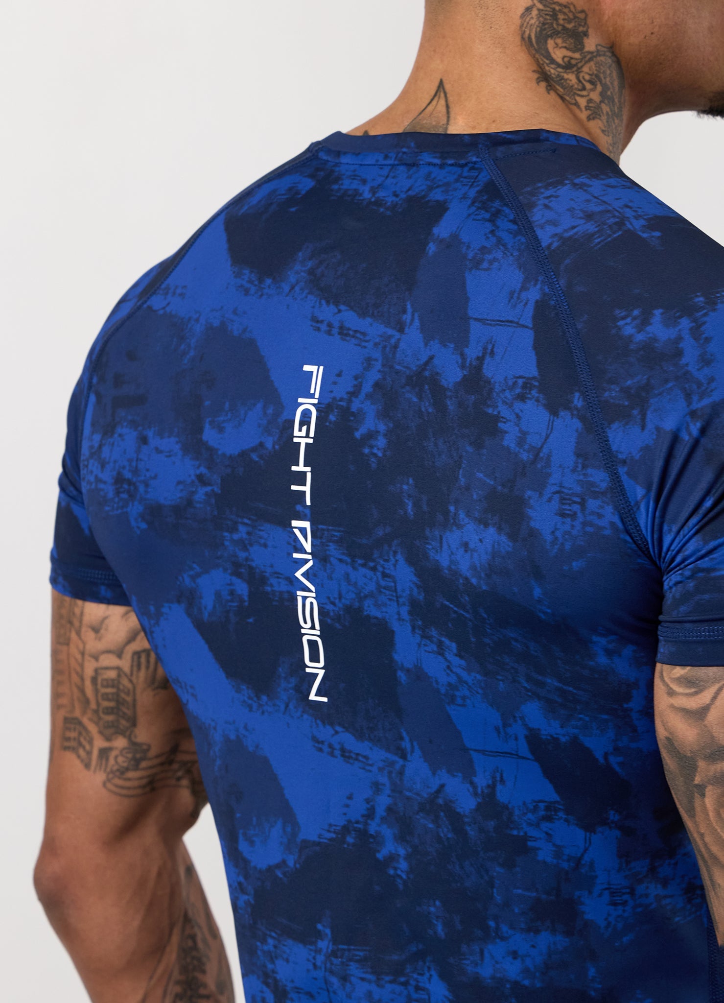 Gym King Fight Division Combat Short Sleeve Rash Guard - Blue Abstract Print