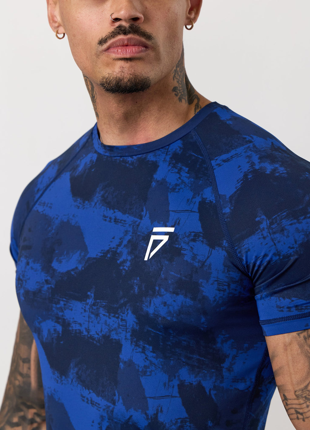 Gym King Fight Division Combat Short Sleeve Rash Guard - Blue Abstract Print