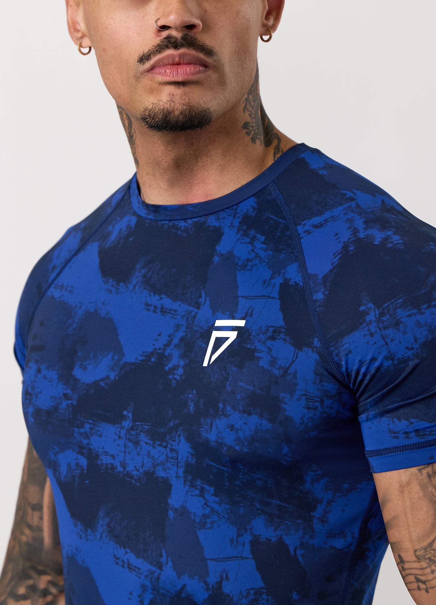 Gym King Fight Division Combat Short Sleeve Rash Guard - Blue Abstract Print