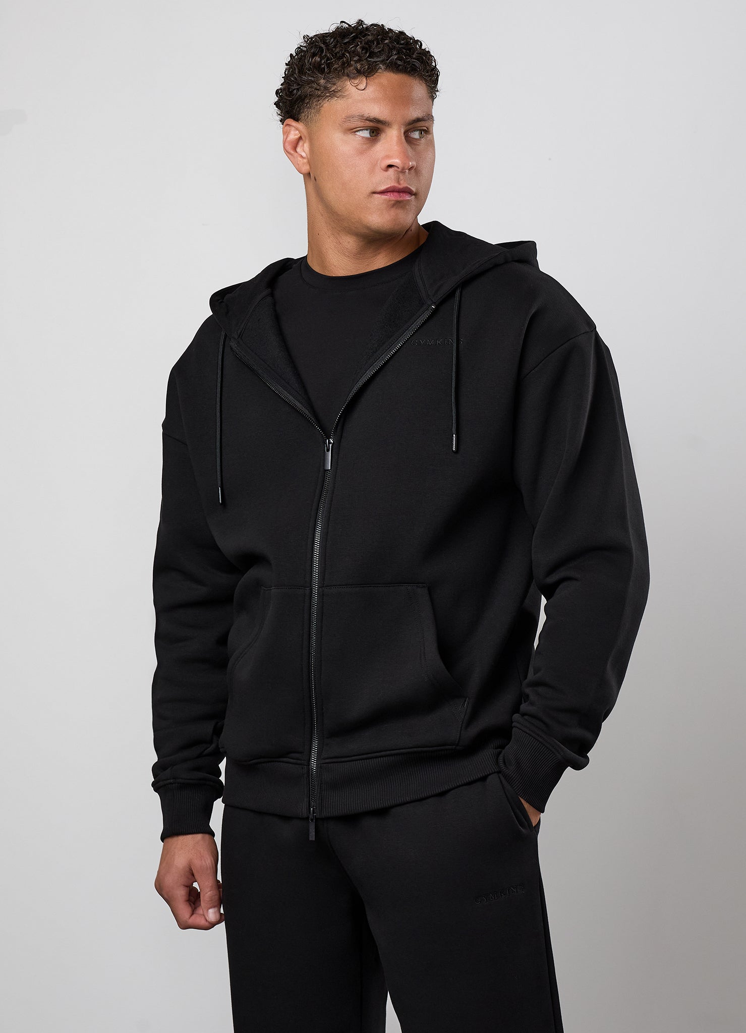 Gym King Fundamental Linear Full Zip Hoodie - Black/Black
