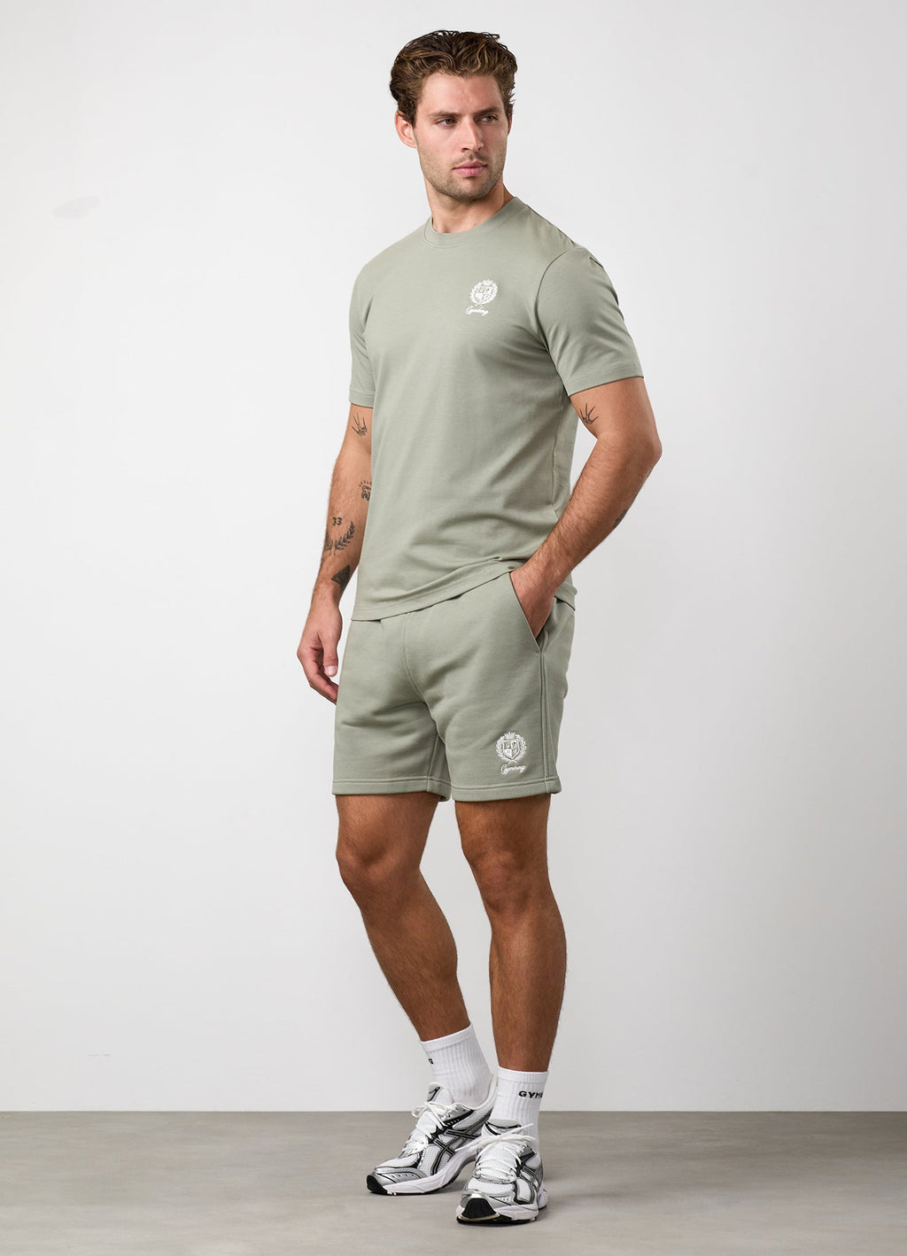 Gym King Heritage Crest Jersey Tee - Soft Khaki