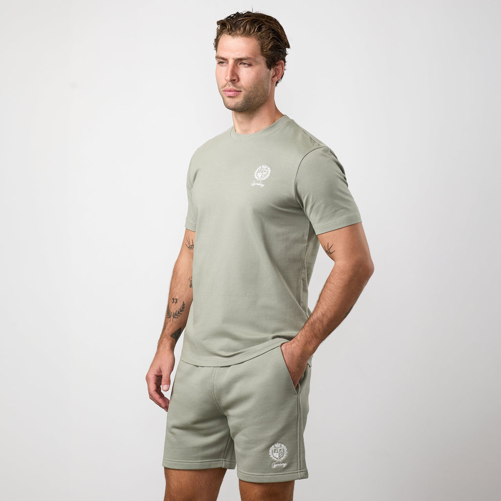 Gym King Heritage Crest Jersey Tee - Soft Khaki