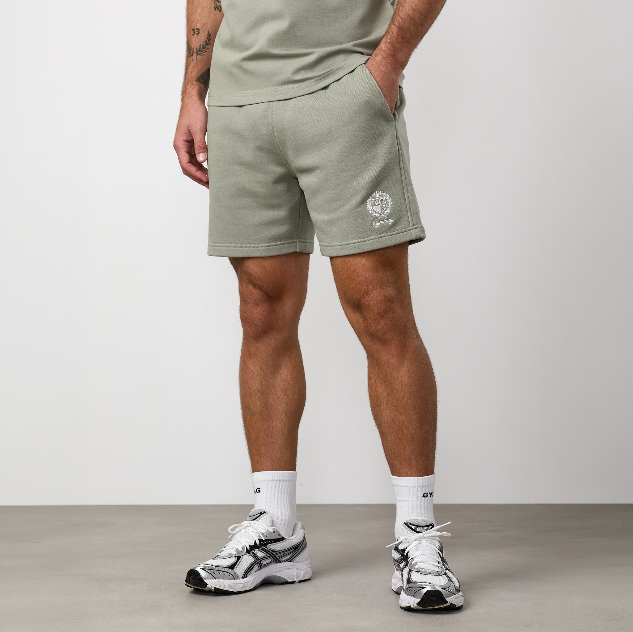 Gym King Heritage Crest Loopback Short - Soft Khaki