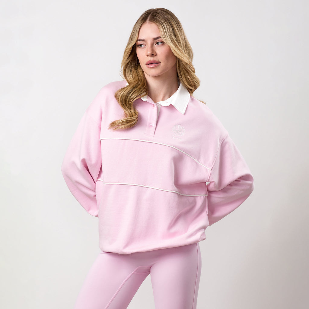 Gym King Heritage Loopback Long Sleeve Polo - Soft Pink
