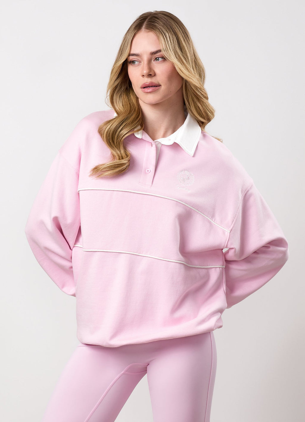 Gym King Heritage Loopback Long Sleeve Polo - Soft Pink