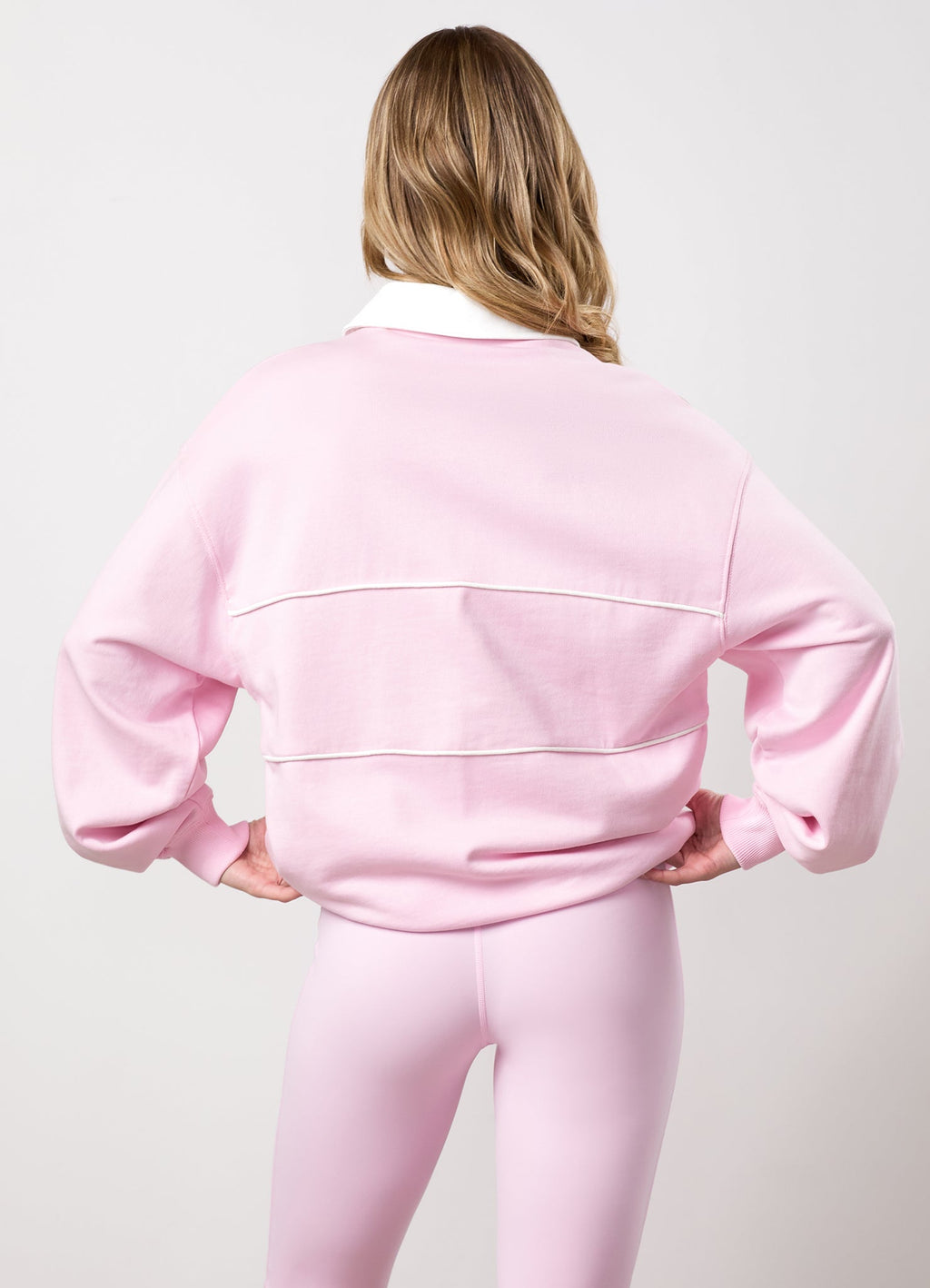 Gym King Heritage Loopback Long Sleeve Polo - Soft Pink