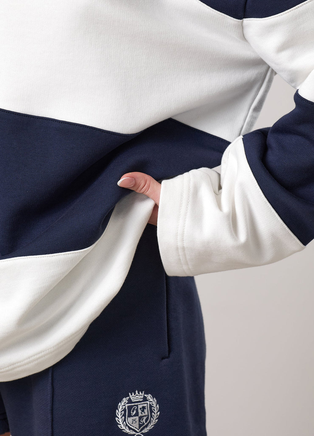 Gym King Heritage Loopback Rugby Shirt - Cream/Indigo Blue