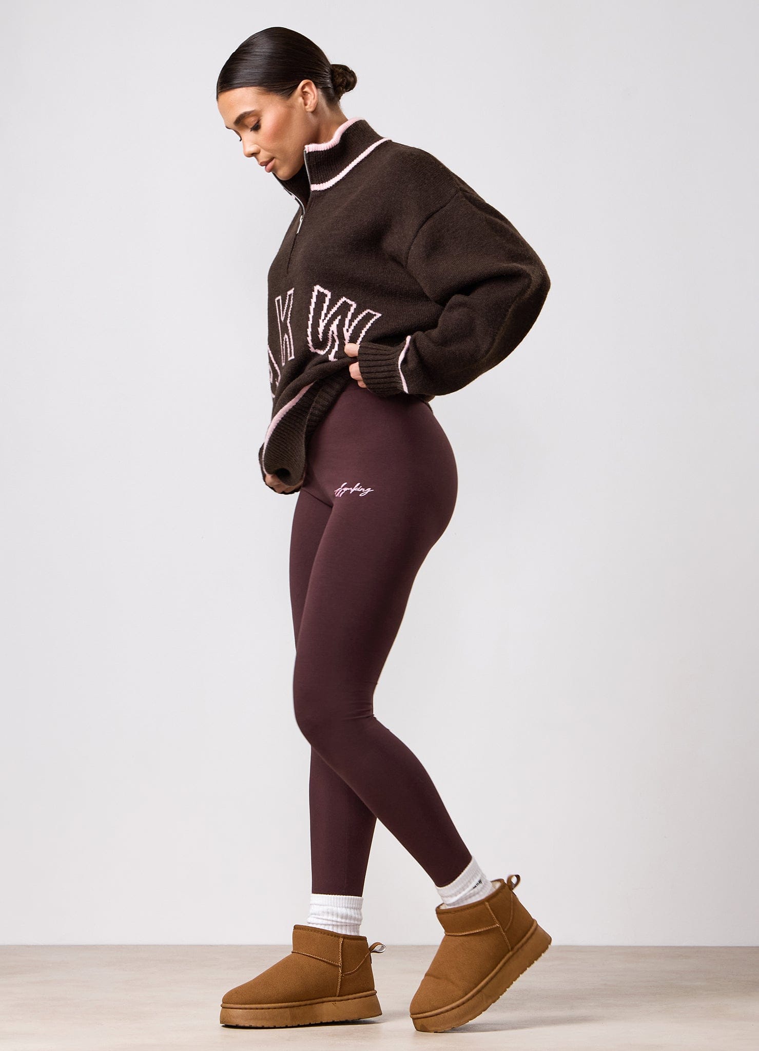 Gym King Knockout Knitted 1/4 Zip Funnel - Espresso