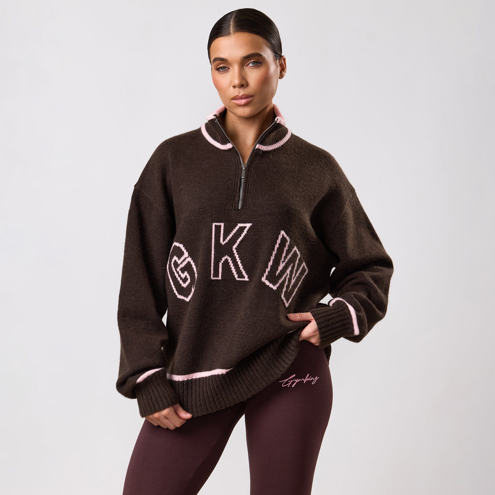 Gym King Knockout Knitted 1/4 Zip Funnel - Espresso