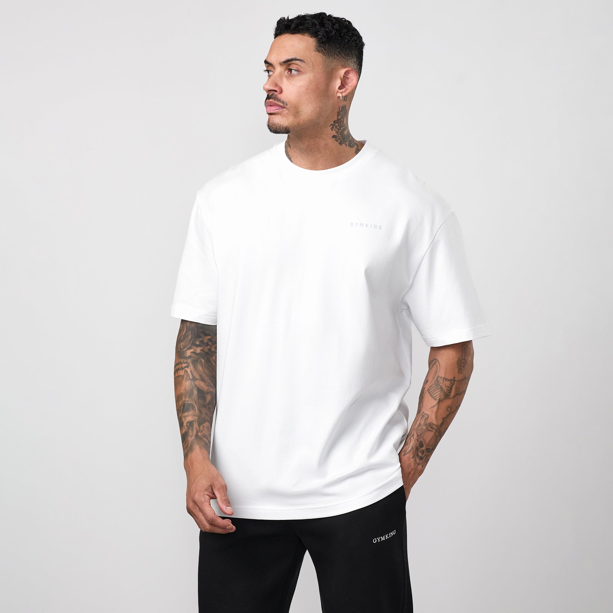 Gym King Linear Arch Tee - White / Light Grey