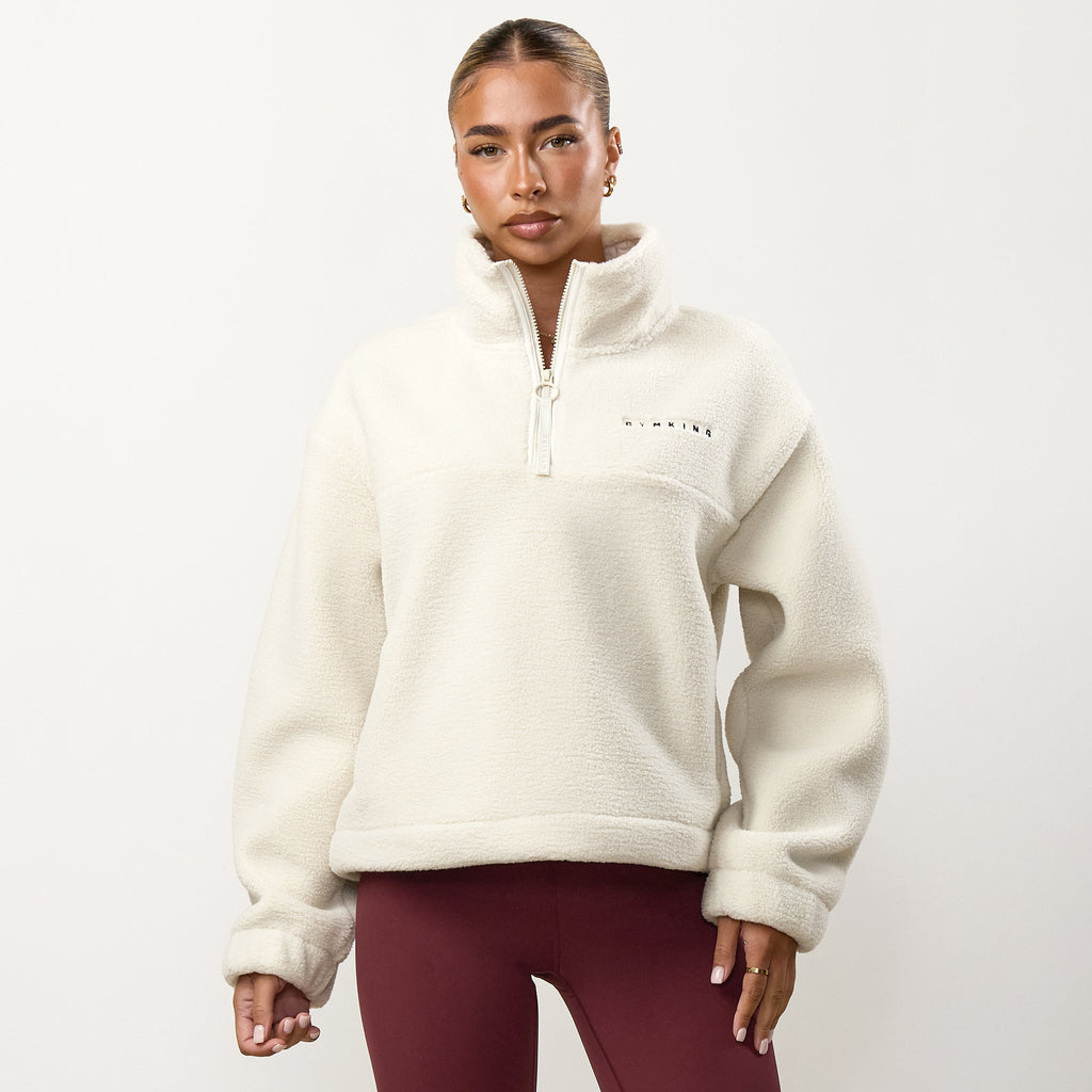Gym King Linear Borg 1/4 Zip Fleece - Cream
