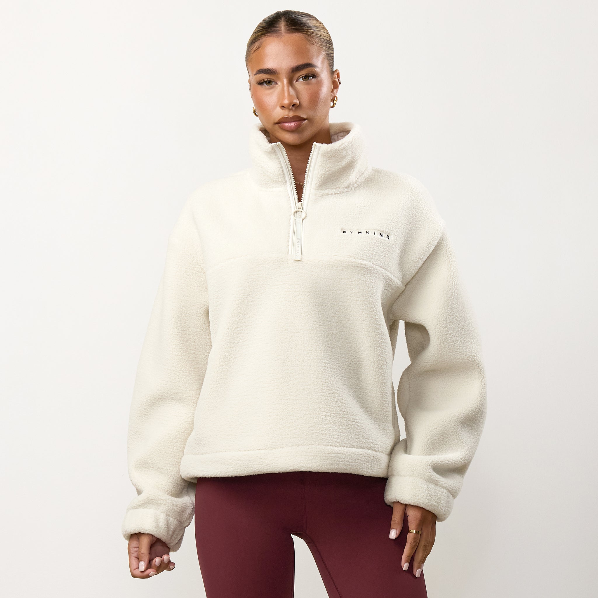 Gym King Linear Borg 1/4 Zip Fleece - Cream