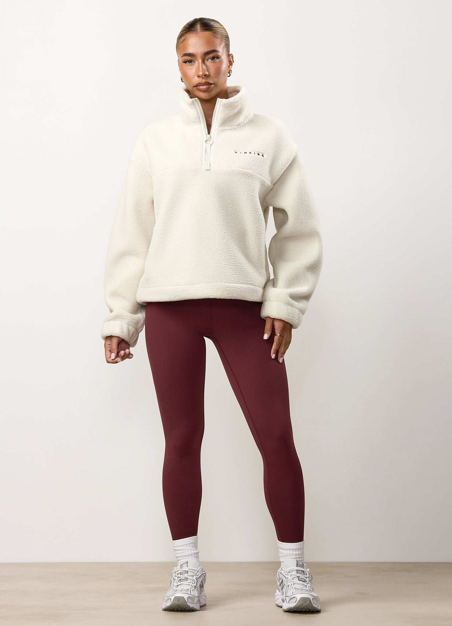 Gym King Linear Borg 1/4 Zip Fleece - Cream