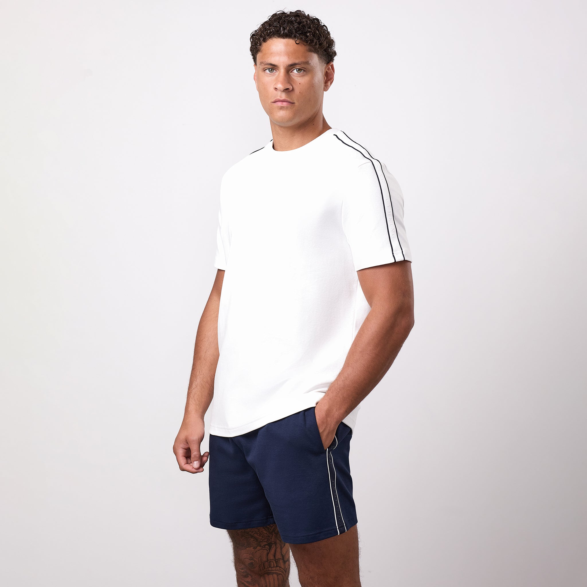 Gym King Linear Taped Tee - Cream