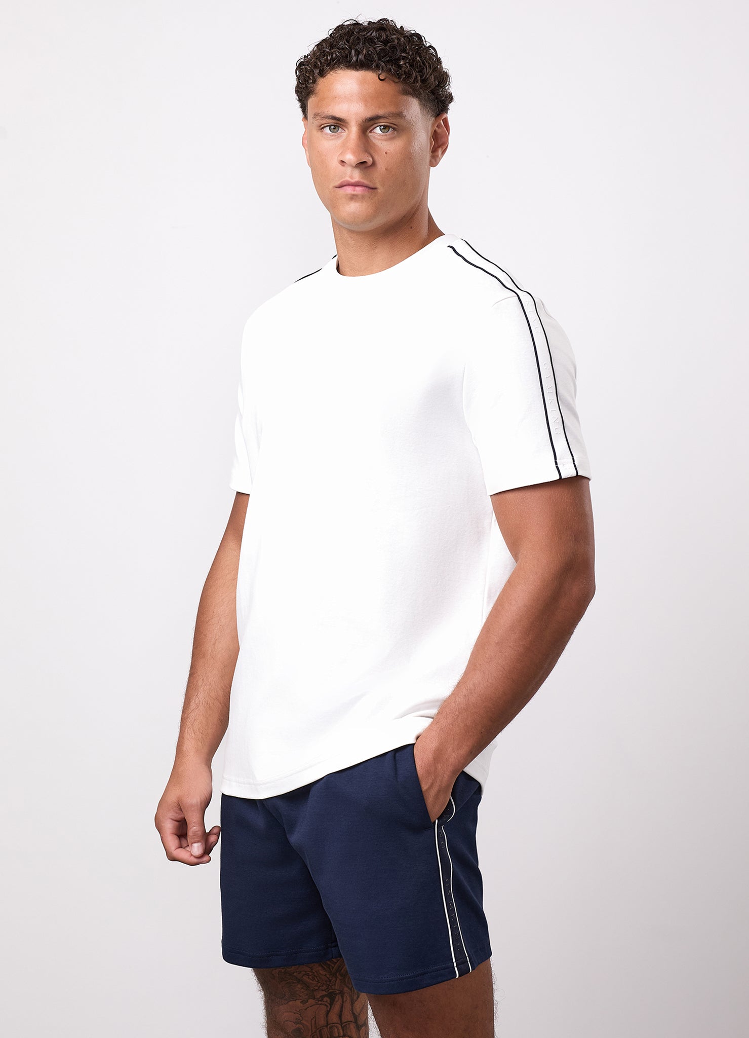 Gym King Linear Taped Tee - Cream