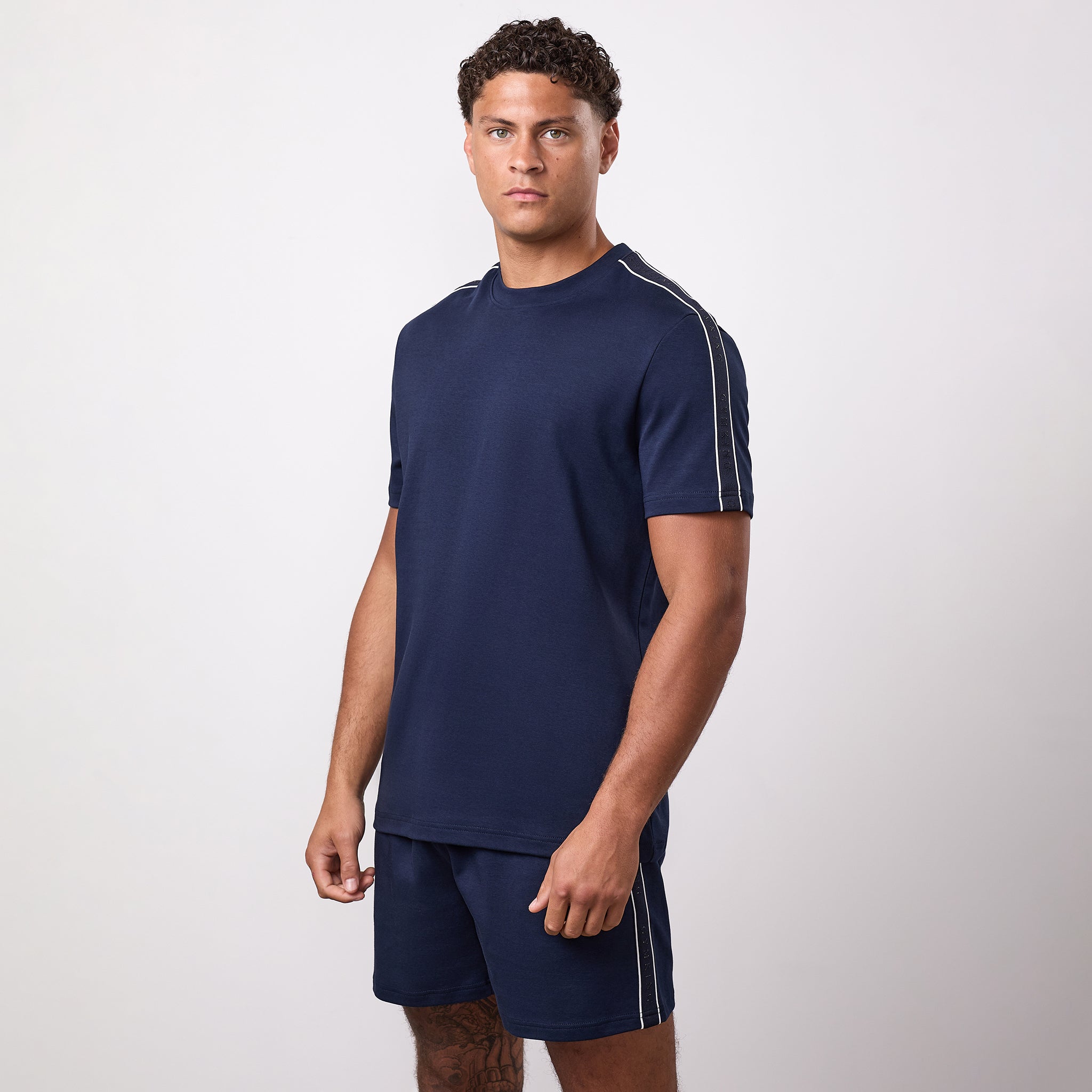 Gym King Linear Taped Tee - Navy