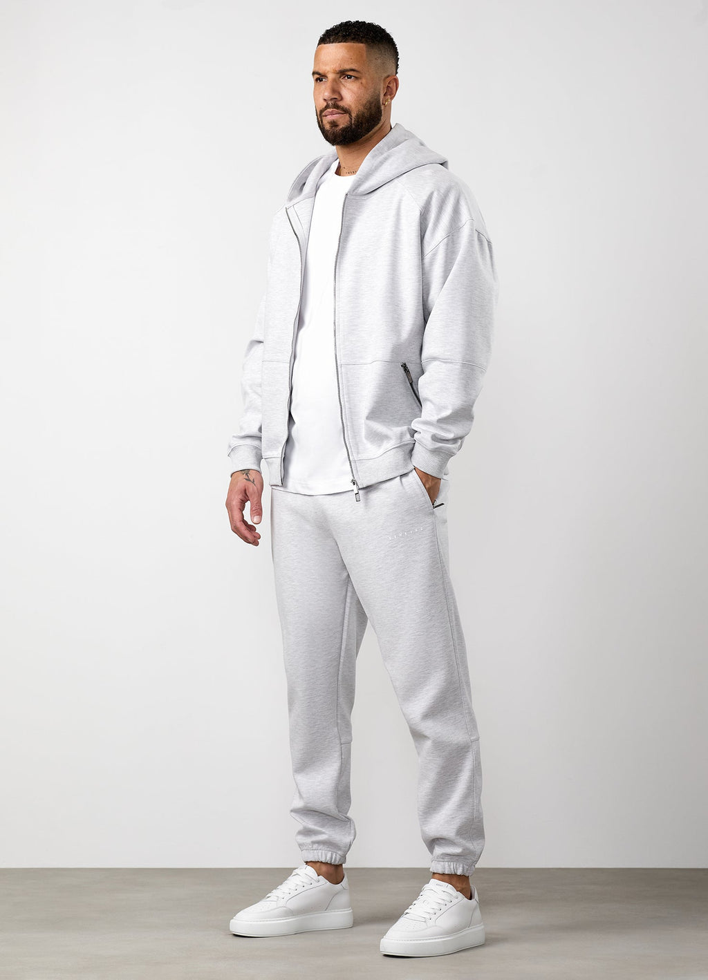Gym King Linear Travel Full Zip Hoodie - Snow Marl