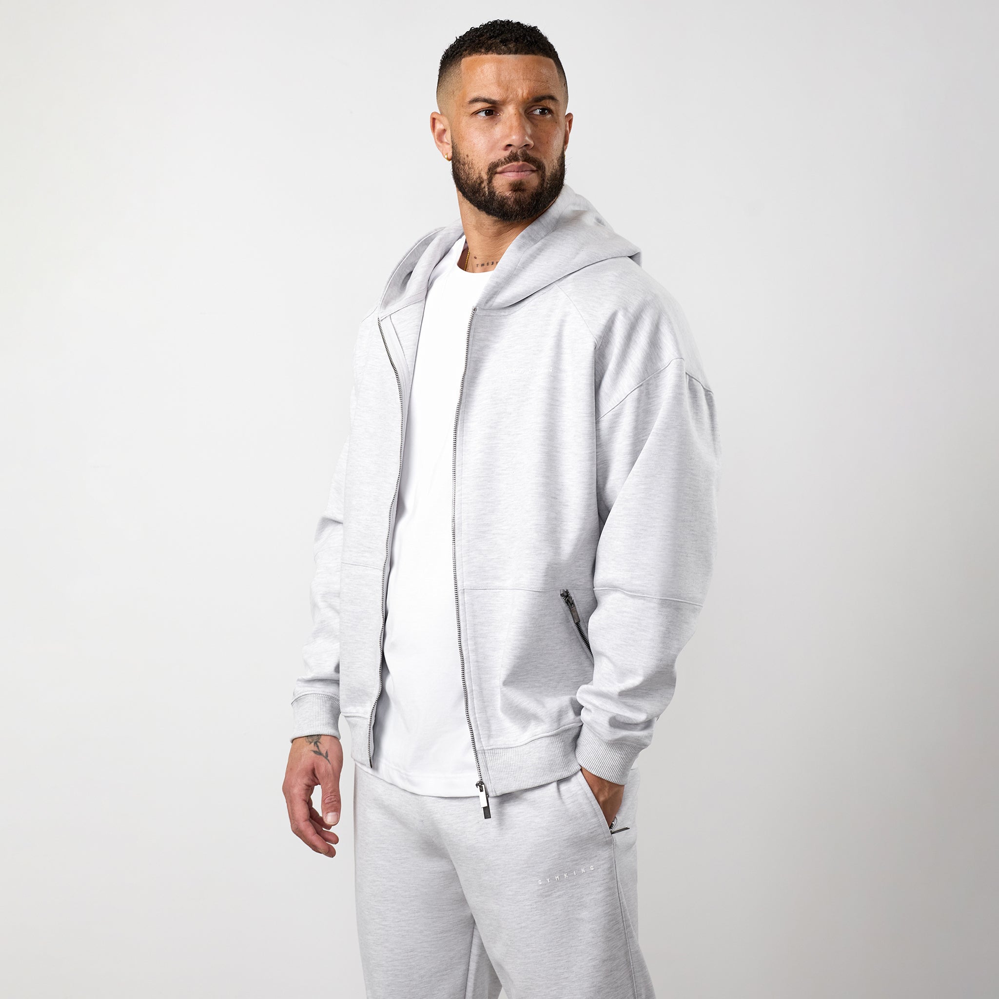 Gym King Linear Travel Full Zip Hoodie - Snow Marl
