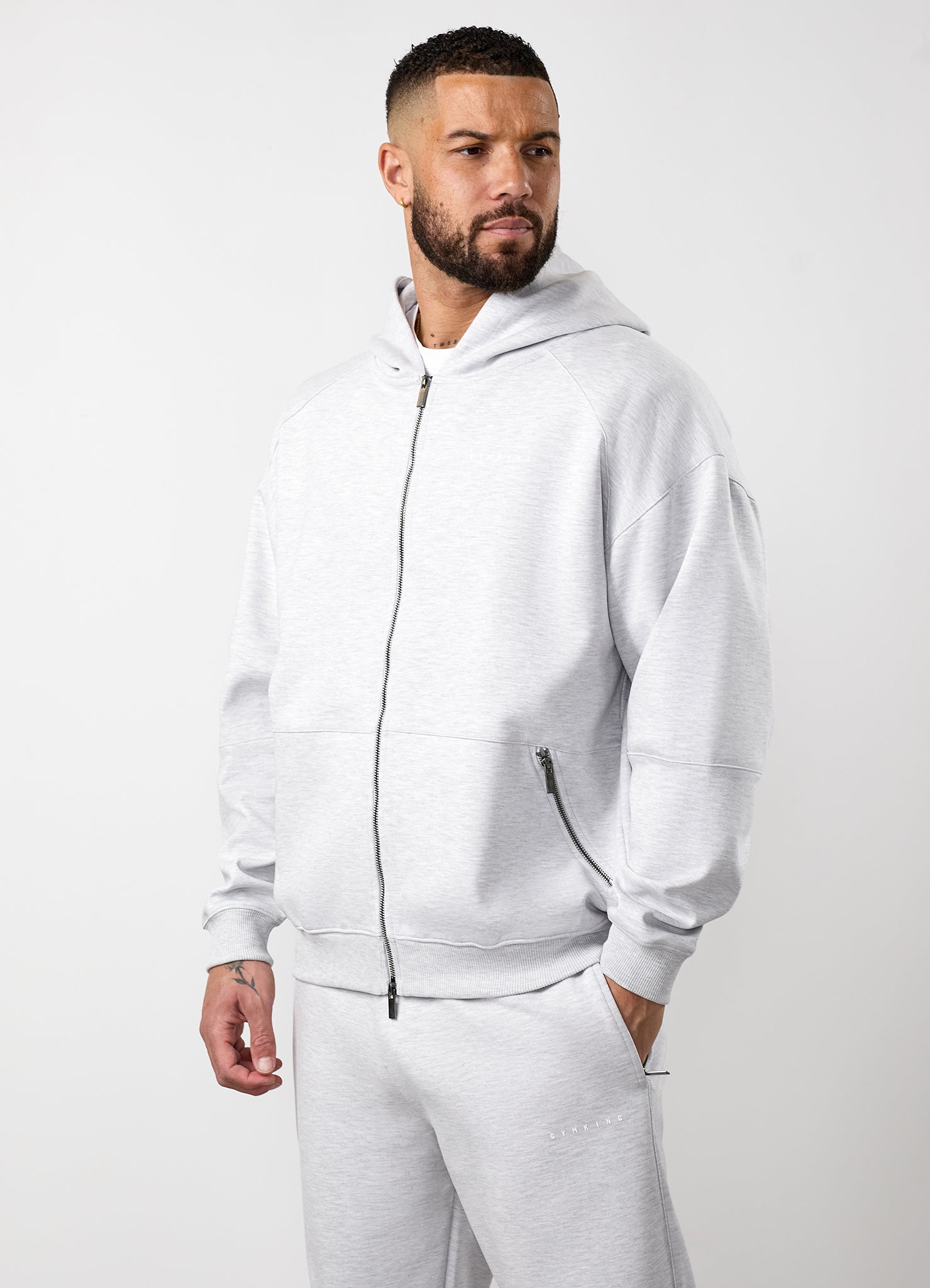 Gym King Linear Travel Full Zip Hoodie - Snow Marl