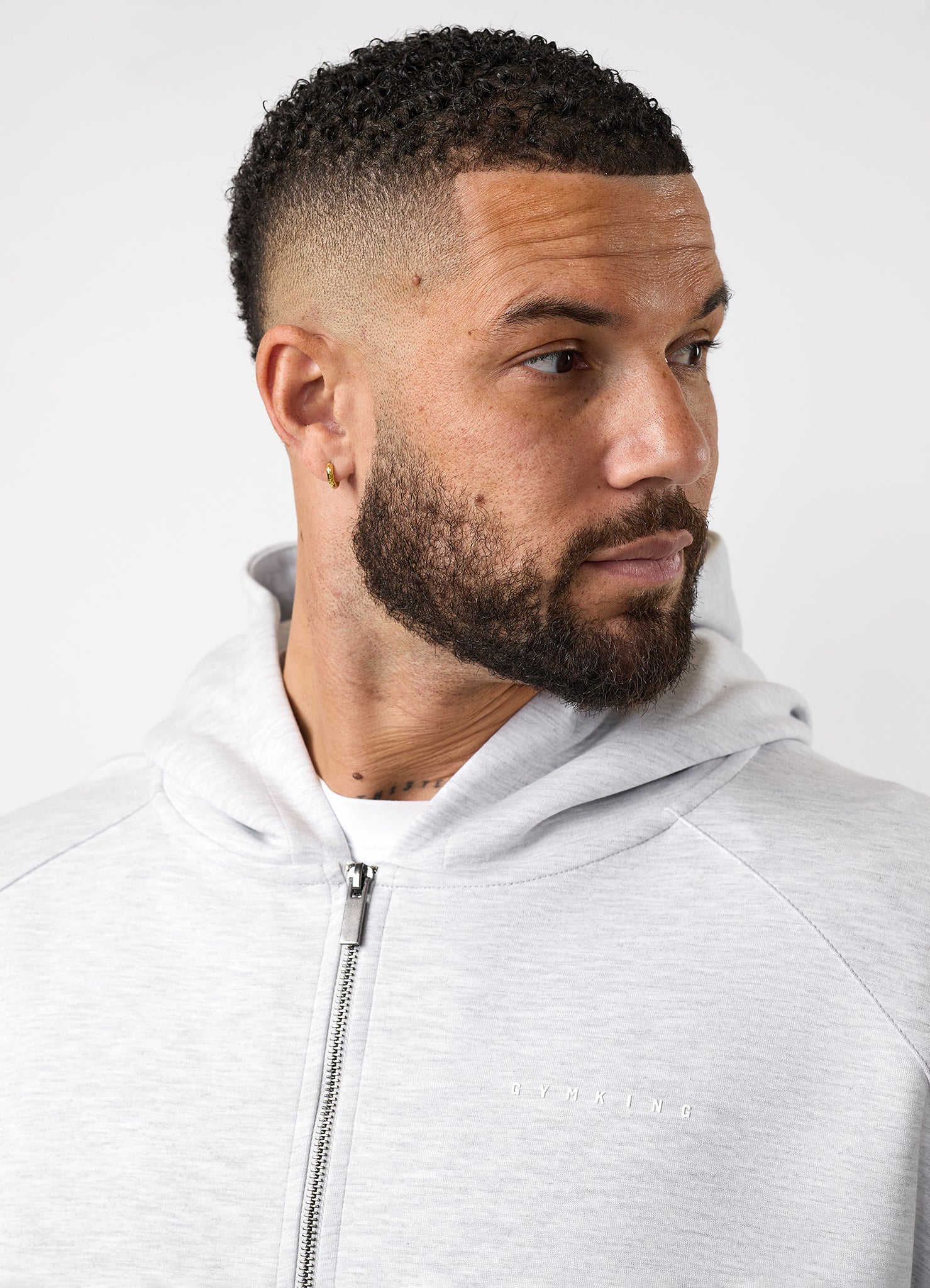 Gym King Linear Travel Full Zip Hoodie - Snow Marl