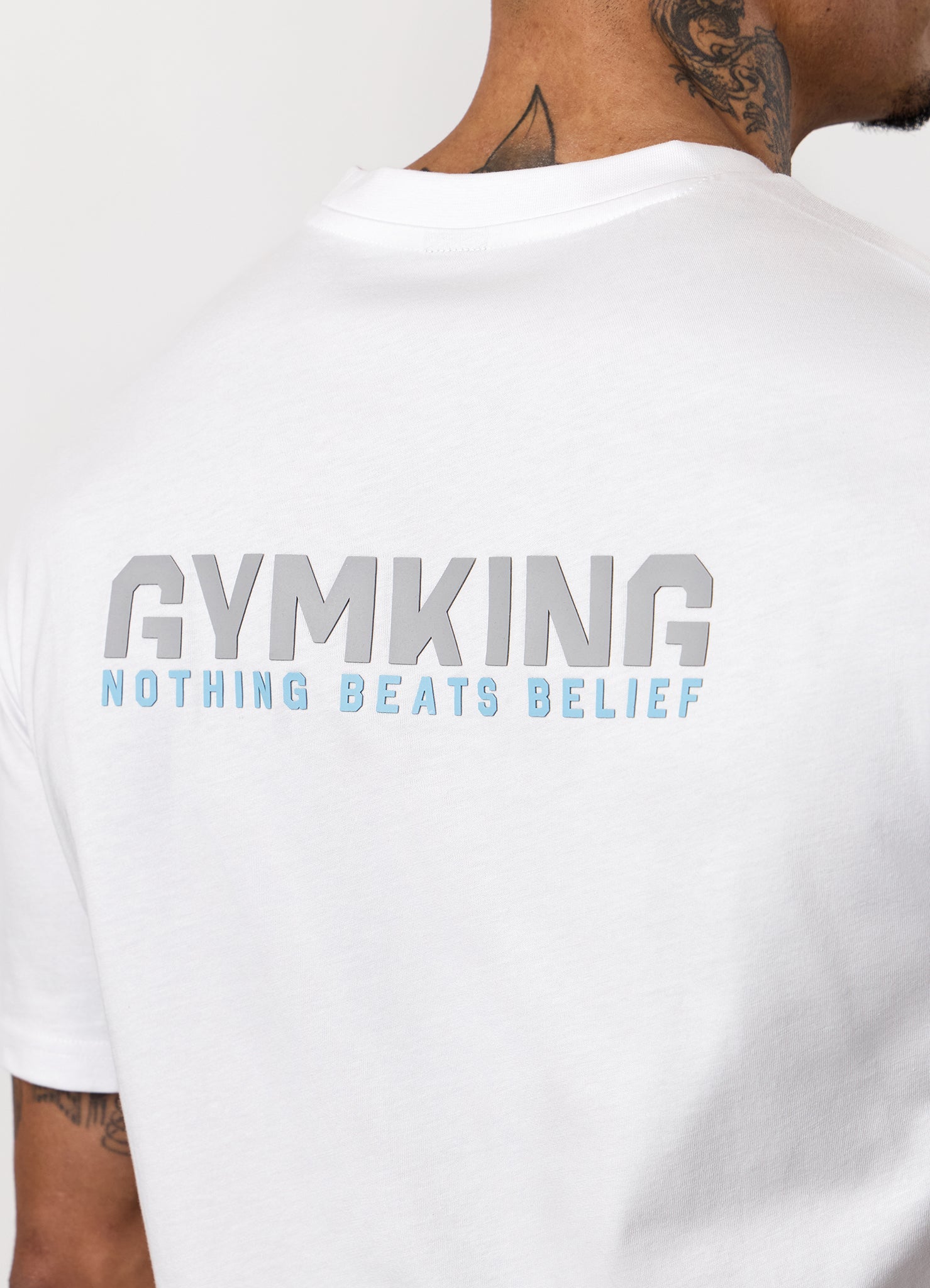 Gym King Nothing Beats Belief 2.0 Jersey Tee - White