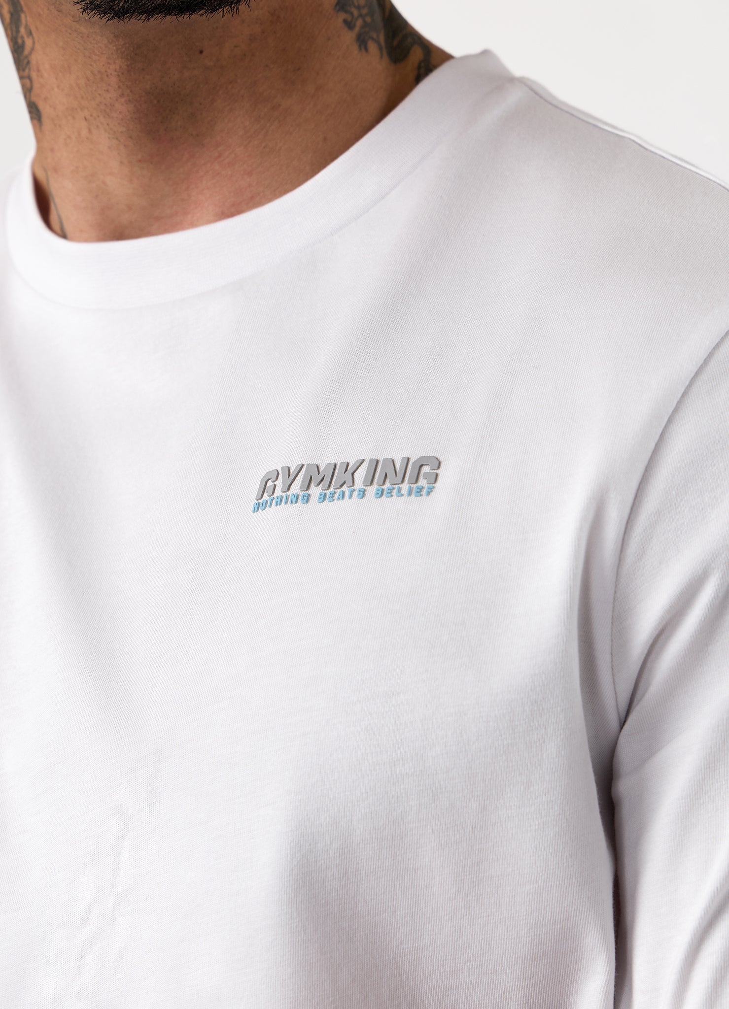 Gym King Nothing Beats Belief 2.0 Jersey Tee - White
