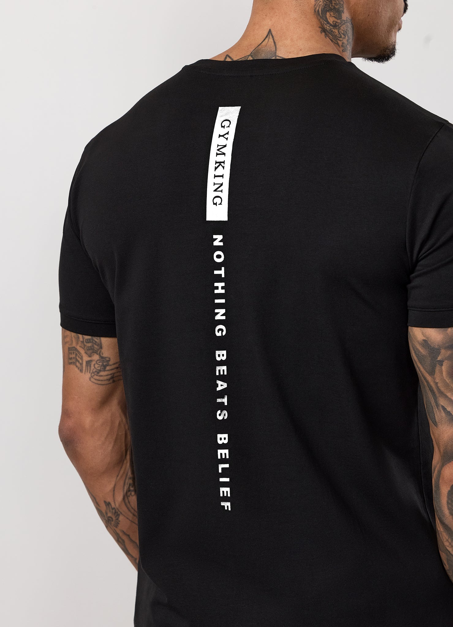 Gym King Nothing Beats Belief Muscle Fit Tee - Black/White