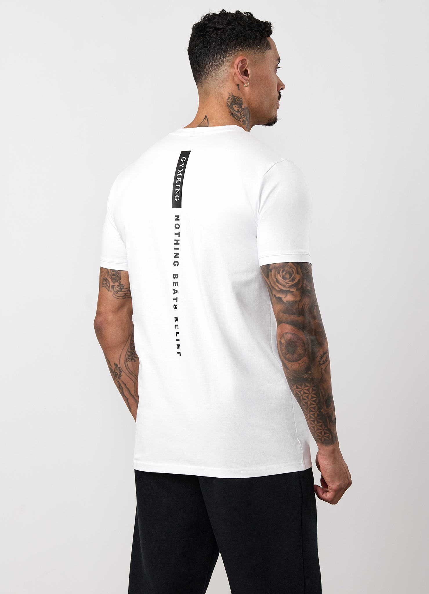 Gym King Nothing Beats Belief Muscle Fit Tee - White/Black