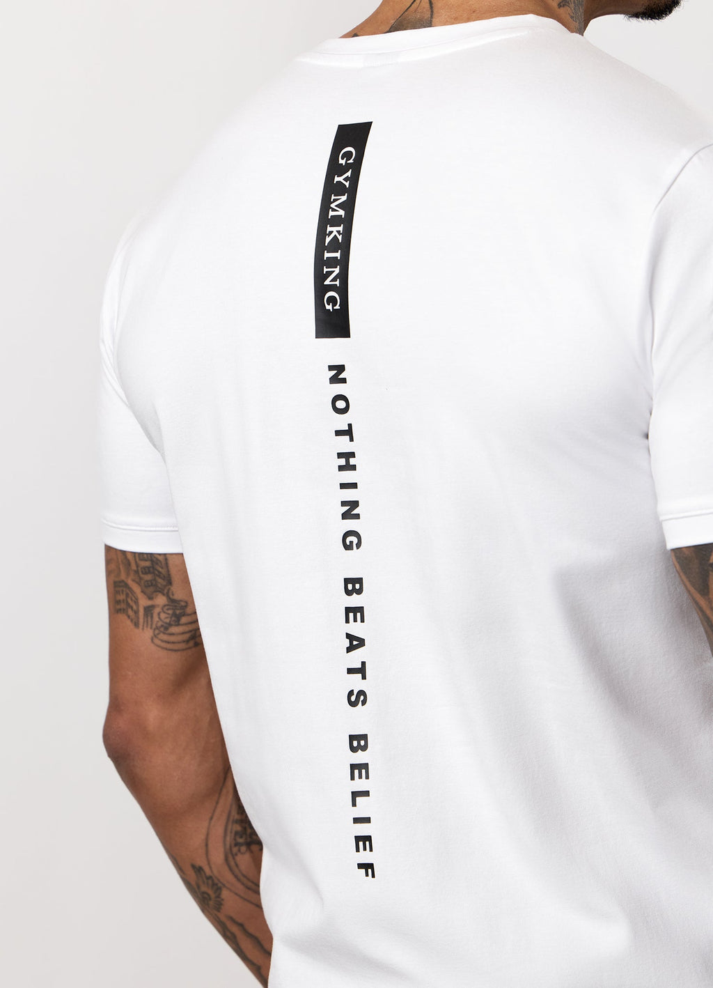 Gym King Nothing Beats Belief Muscle Fit Tee - White/Black